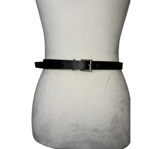 Halogen Black Leather Trouser Fit Belt XS Silver Buckle